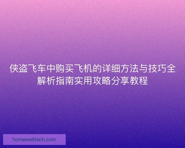 侠盗飞车中购买飞机的详细方法与技巧全解析指南实用攻略分享教程